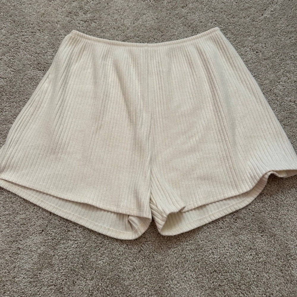 Joah Brown Cream High Waist Ribbed Shorts